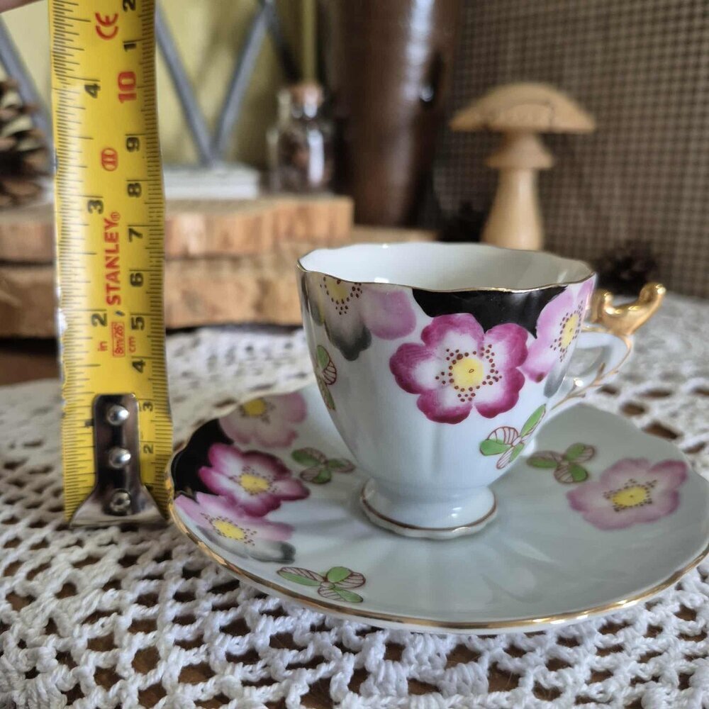 SHAFFORD Vintage Black & Pink Mini Porcelain Tea Cup - Picture 5 of 6